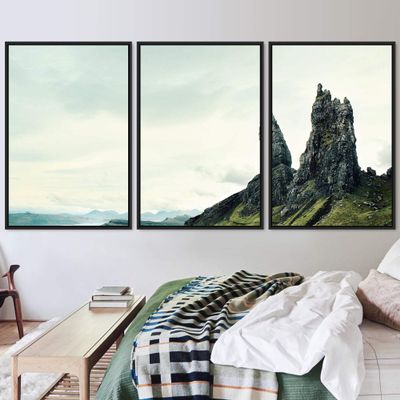 SIGNWIN 3 Piece Framed Canvas Wall Art Mountain Landscape Canvas Prints Home Artwork Decoration for Living Room,Bedroom - 16"x24"x3 Panels