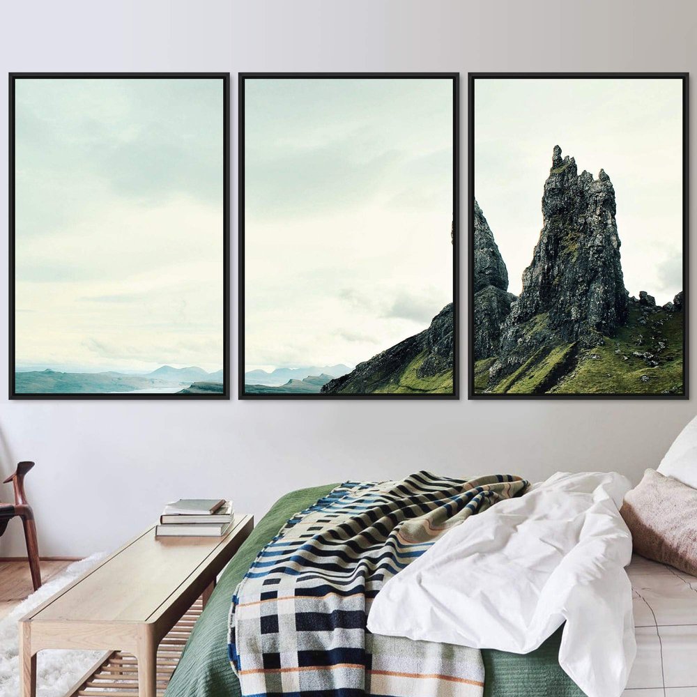 SIGNWIN 3 Piece Framed Canvas Wall Art Mountain Landscape Canvas Prints Home Artwork Decoration for Living Room,Bedroom - 16"x24"x3 Panels