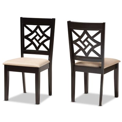 Baxton Studio Nicolette Dining Chair and Dining Chair Sand Fabric Upholstered and Dark Brown Finished Wood 2-Piece Dining Chair Set