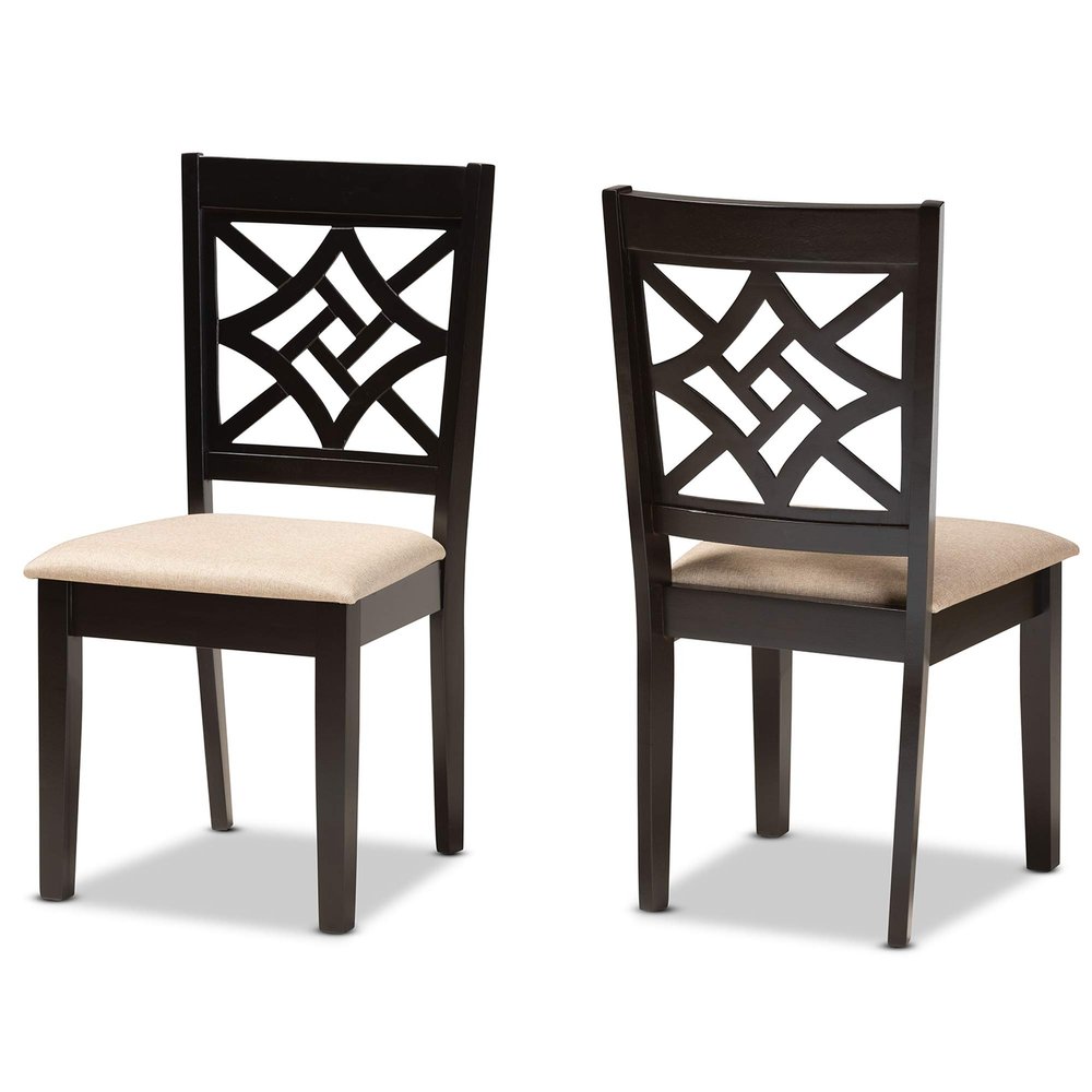 Baxton Studio Nicolette Dining Chair and Dining Chair Sand Fabric Upholstered and Dark Brown Finished Wood 2-Piece Dining Chair Set