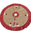 Red Polka Dot Ruffled Burlap Christmas Tree Skirt with Crocheted Santa Appliques 36to 80 Handmade Tree Skirt Lined Rustic Holiday Decoration view 1
