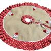 Red Polka Dot Ruffled Burlap Christmas Tree Skirt with Crocheted Santa Appliques 36to 80 Handmade Tree Skirt Lined Rustic Holiday Decoration view 2