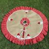 Red Polka Dot Ruffled Burlap Christmas Tree Skirt with Crocheted Santa Appliques 36to 80 Handmade Tree Skirt Lined Rustic Holiday Decoration view 3