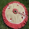 Red Polka Dot Ruffled Burlap Christmas Tree Skirt with Crocheted Santa Appliques 36to 80 Handmade Tree Skirt Lined Rustic Holiday Decoration view 4