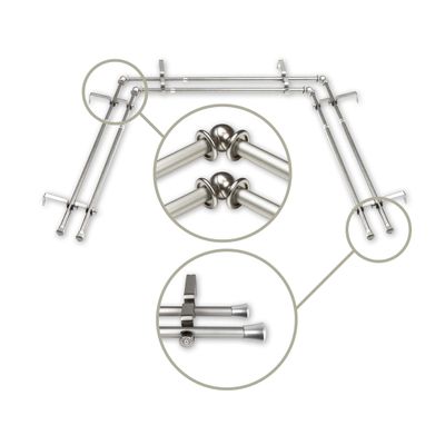 5/8 inch Double Bay Curtain Rod 20"-36", 38"-72" - Satin Nickel