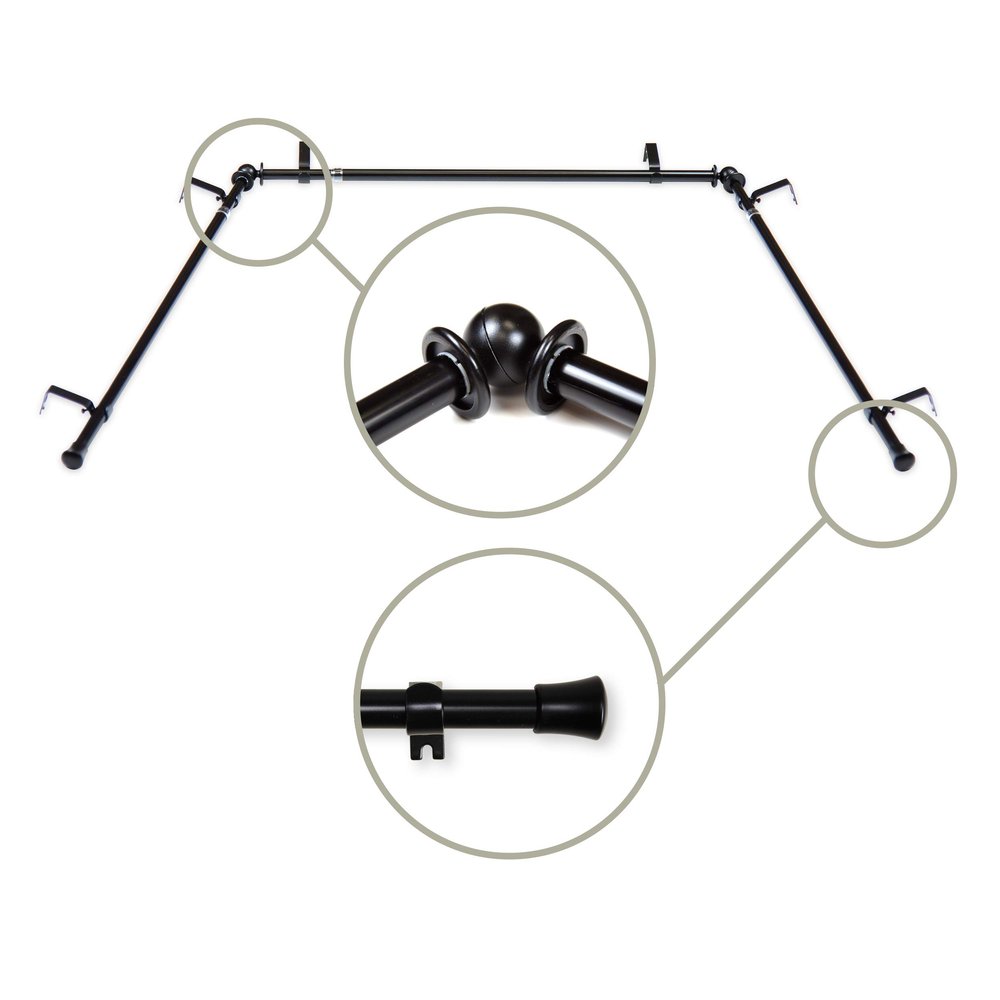5/8 inch Bay Curtain Rod 20"-36", 38"-72" - Black