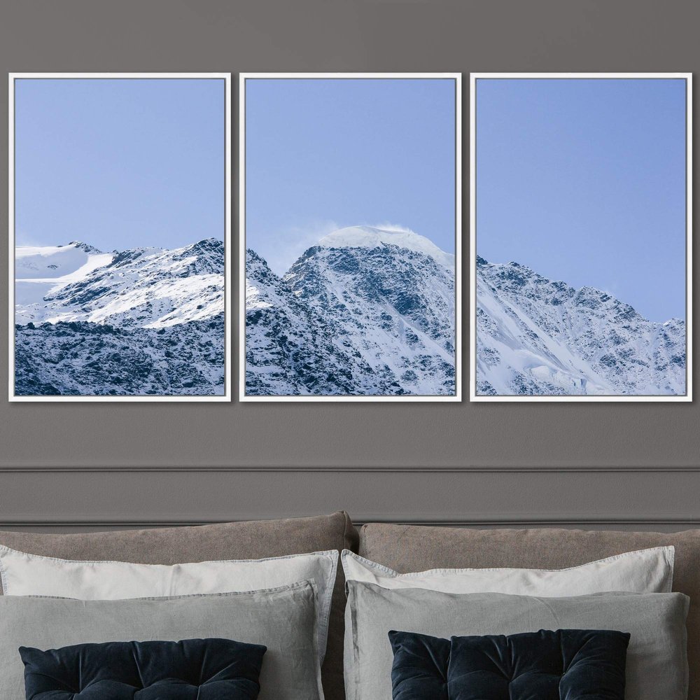 SIGNWIN 3 Piece Framed Canvas Wall Art Snow Mountain Landscape Canvas Prints Home Artwork Decoration for Living Room,Bedroom - 16"x24"x3 Panels