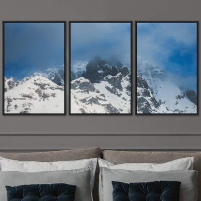 SIGNWIN 3 Piece Framed Canvas Wall Art Snow Mountain Canvas Prints Home Artwork Decoration for Living Room,Bedroom - 16"x24"x3 Panels