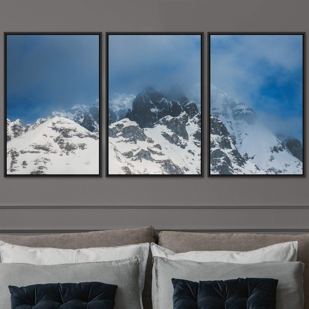 SIGNWIN 3 Piece Framed Canvas Wall Art Snow Mountain Canvas Prints Home Artwork Decoration for Living Room,Bedroom - 16"x24"x3 Panels
