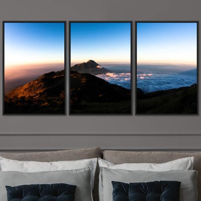 SIGNWIN 3 Piece Framed Canvas Wall Art Mountain Top Landscape Canvas Prints Home Artwork Decoration for Living Room,Bedroom - 16"x24"x3 Panels