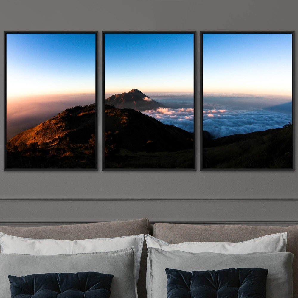 SIGNWIN 3 Piece Framed Canvas Wall Art Mountain Top Landscape Canvas Prints Home Artwork Decoration for Living Room,Bedroom - 16"x24"x3 Panels