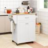 Giantex Rolling Kitchen Island, Kitchen Trolley Cart with Spice Rack, Large Drawer, Towel Rack, Storage Pantry Cabinet with Adjustable Shelf, Kitchen Cart on Wheels, Dining Room Furniture (White) view 2