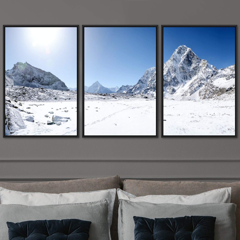 SIGNWIN 3 Piece Framed Canvas Wall Art Snow Mountain Landscape Canvas Prints Home Artwork Decoration for Living Room,Bedroom - 16"x24"x3 Panels