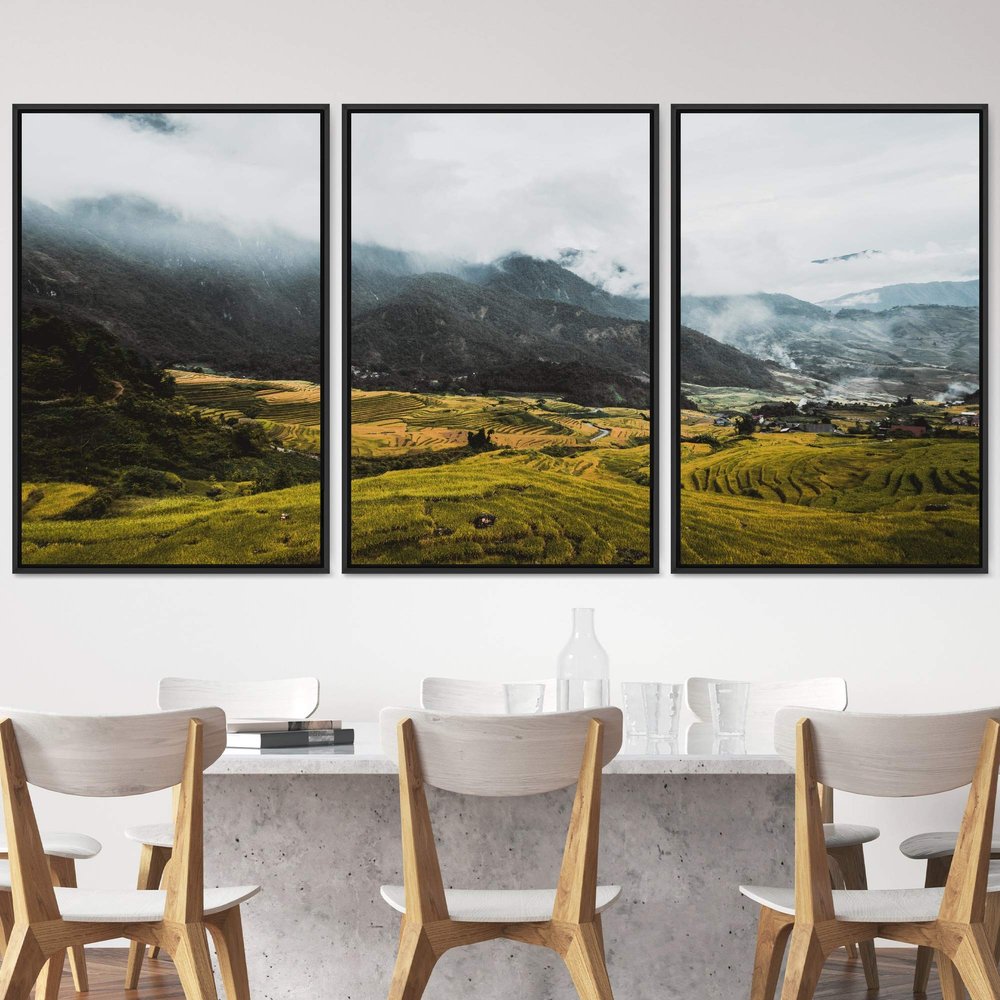 SIGNWIN 3 Piece Framed Canvas Wall Art Mountain Landscape Canvas Prints Home Artwork Decoration for Living Room,Bedroom - 16"x24"x3 Panels