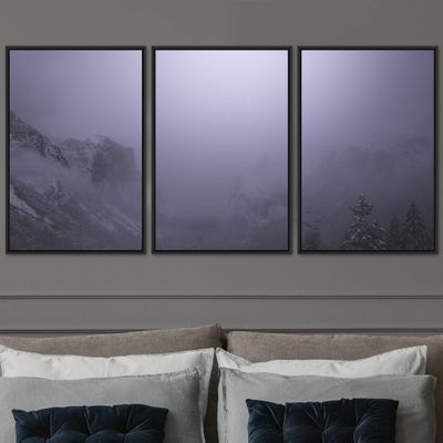 SIGNWIN 3 Piece Framed Canvas Wall Art Foggy Mountains Canvas Prints Home Artwork Decoration for Living Room,Bedroom - 16"x24"x3 Panels