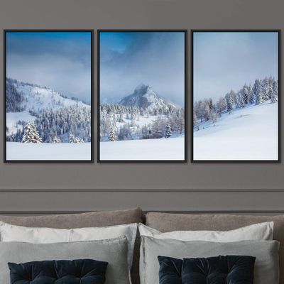 SIGNWIN 3 Piece Framed Canvas Wall Art Foggy Mountains Canvas Prints Home Artwork Decoration for Living Room,Bedroom - 16"x24"x3 Panels