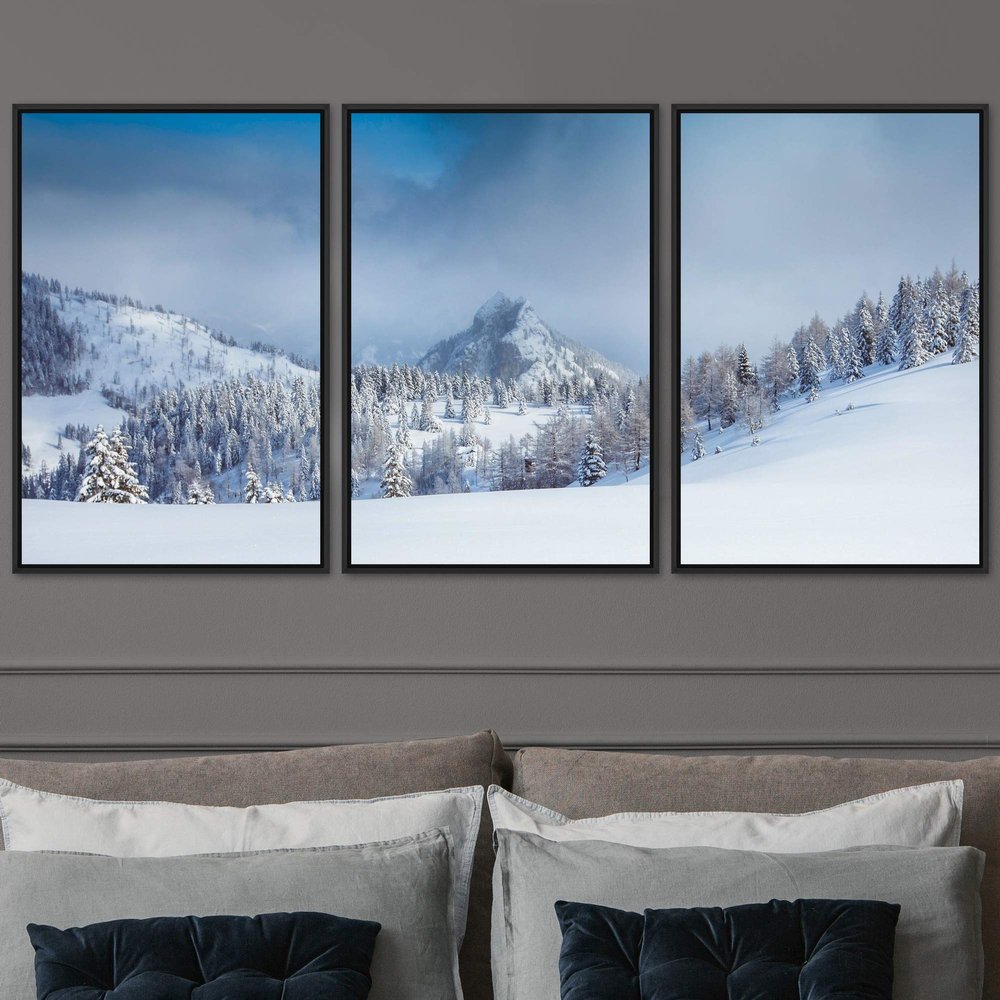 SIGNWIN 3 Piece Framed Canvas Wall Art Foggy Mountains Canvas Prints Home Artwork Decoration for Living Room,Bedroom - 16"x24"x3 Panels