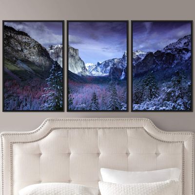 SIGNWIN 3 Piece Framed Canvas Wall Art Mountain Landscape Canvas Prints Home Artwork Decoration for Living Room,Bedroom - 16"x24"x3 Panels