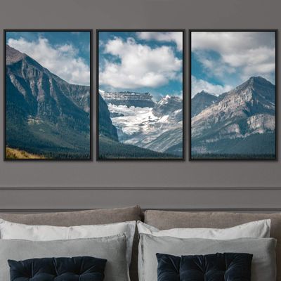 SIGNWIN 3 Piece Framed Canvas Wall Art Mountain Top Landscape Canvas Prints Home Artwork Decoration for Living Room,Bedroom - 16"x24"x3 Panels