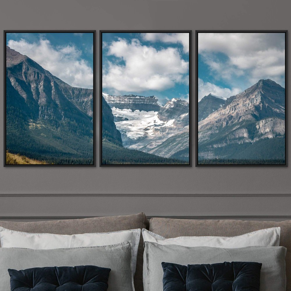 SIGNWIN 3 Piece Framed Canvas Wall Art Mountain Top Landscape Canvas Prints Home Artwork Decoration for Living Room,Bedroom - 16"x24"x3 Panels