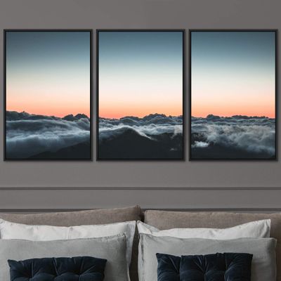 SIGNWIN 3 Piece Framed Canvas Wall Art Foggy Mountains Canvas Prints Home Artwork Decoration for Living Room,Bedroom - 16"x24"x3 Panels