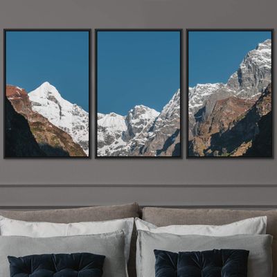 SIGNWIN 3 Piece Framed Canvas Wall Art Snow Mountain Canvas Prints Home Artwork Decoration for Living Room,Bedroom - 16"x24"x3 Panels