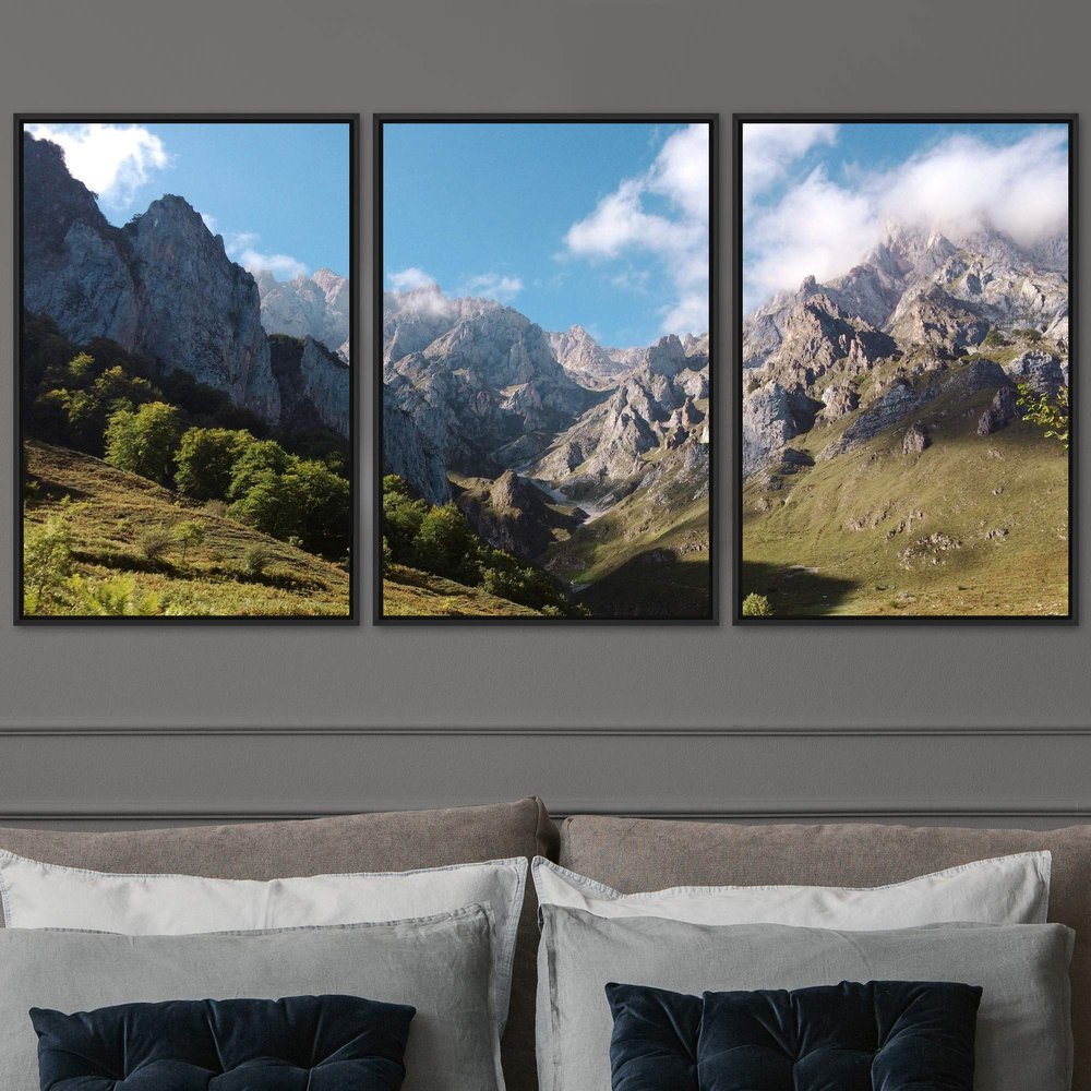 SIGNWIN 3 Piece Framed Canvas Wall Art Mountain Landscape Canvas Prints Home Artwork Decoration for Living Room,Bedroom - 16"x24"x3 Panels