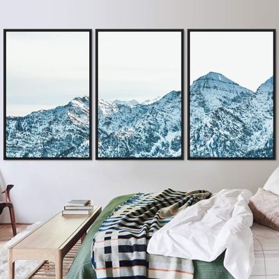 SIGNWIN 3 Piece Framed Canvas Wall Art Snow Mountain Canvas Prints Home Artwork Decoration for Living Room,Bedroom - 16"x24"x3 Panels