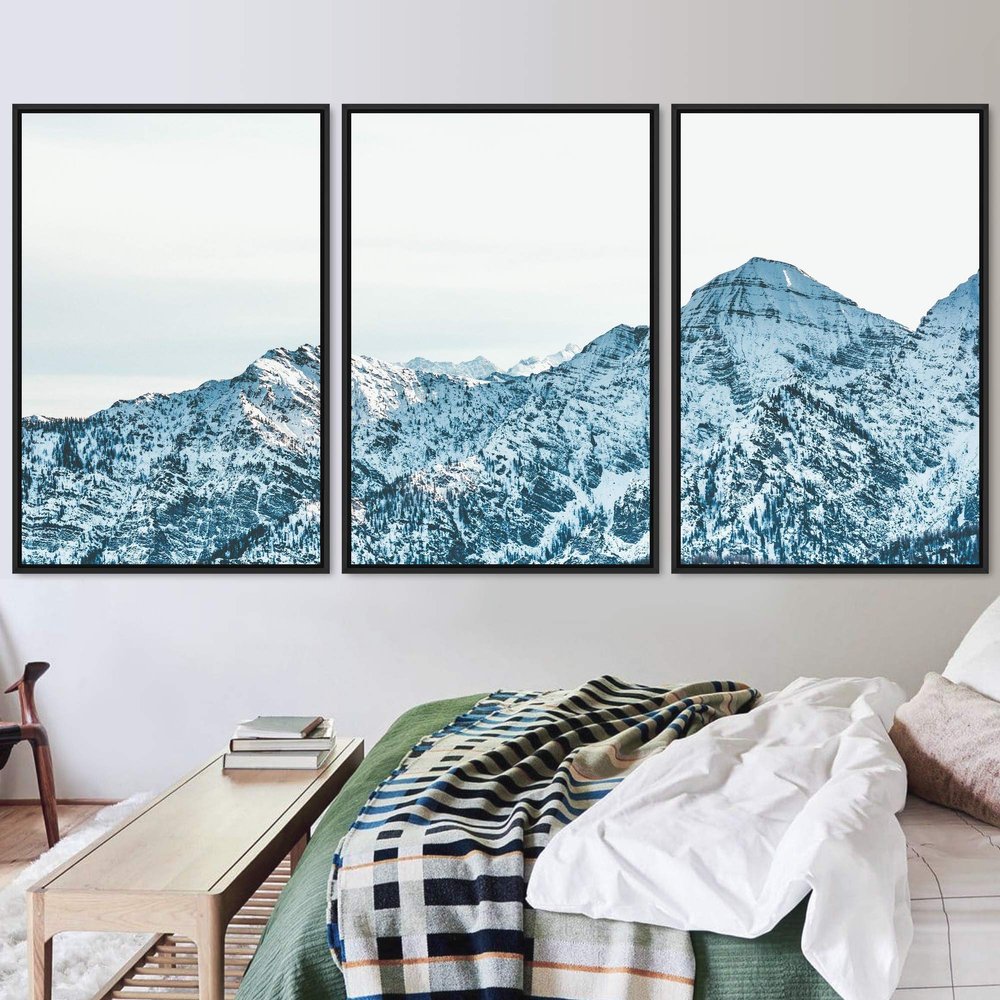 SIGNWIN 3 Piece Framed Canvas Wall Art Snow Mountain Canvas Prints Home Artwork Decoration for Living Room,Bedroom - 16"x24"x3 Panels