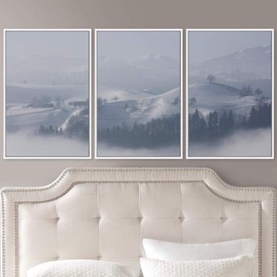 SIGNWIN 3 Piece Framed Canvas Wall Art Foggy Mountains Canvas Prints Home Artwork Decoration for Living Room,Bedroom - 16"x24"x3 Panels