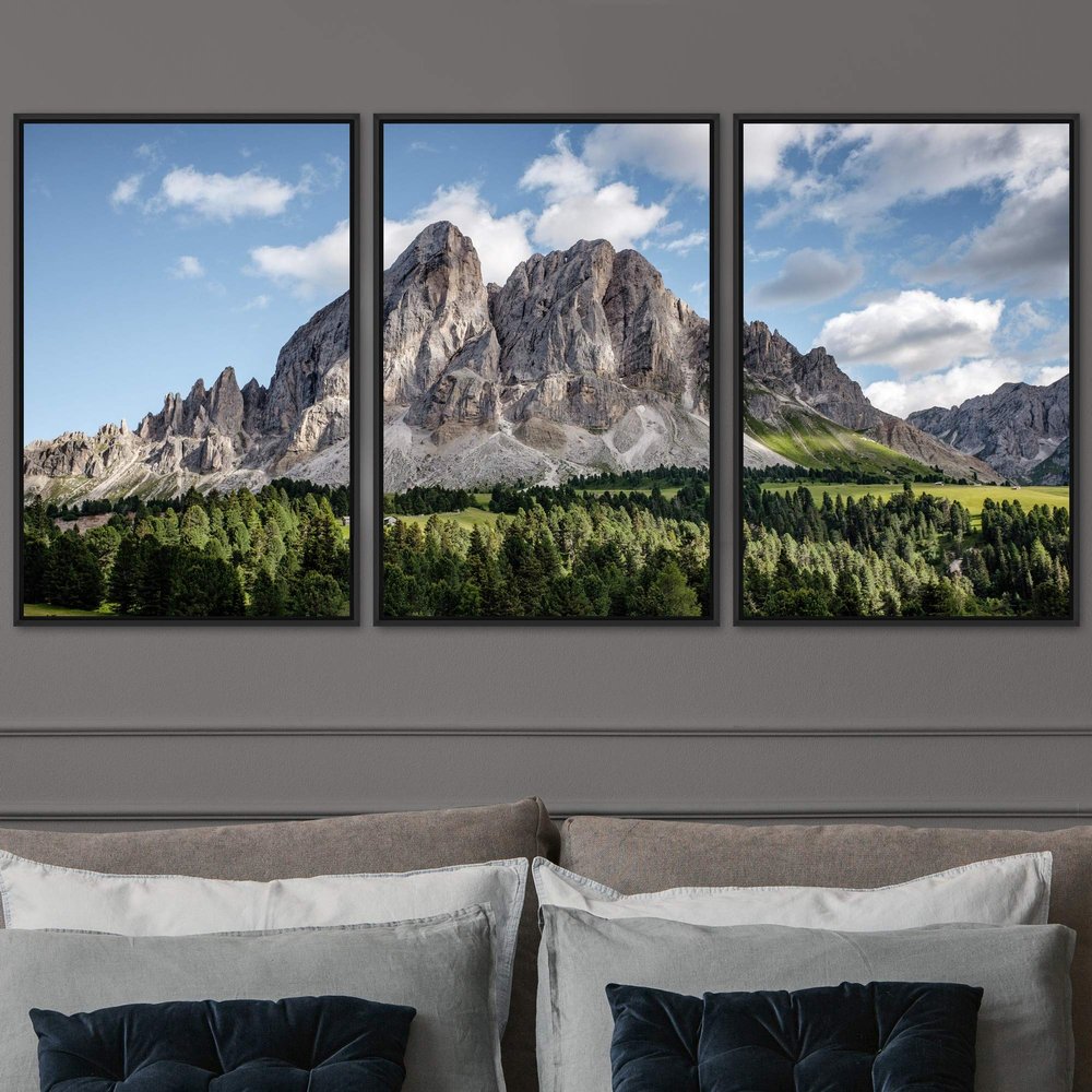 SIGNWIN 3 Piece Framed Canvas Wall Art Woodland Nursery Decor Mountain Landscape Canvas Prints Home Artwork Decoration for Living Room,Bedroom - 16"x24"x3 Panels