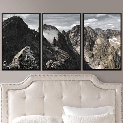 SIGNWIN 3 Piece Framed Canvas Wall Art Mountain Landscape Canvas Prints Home Artwork Decoration for Living Room,Bedroom - 16"x24"x3 Panels