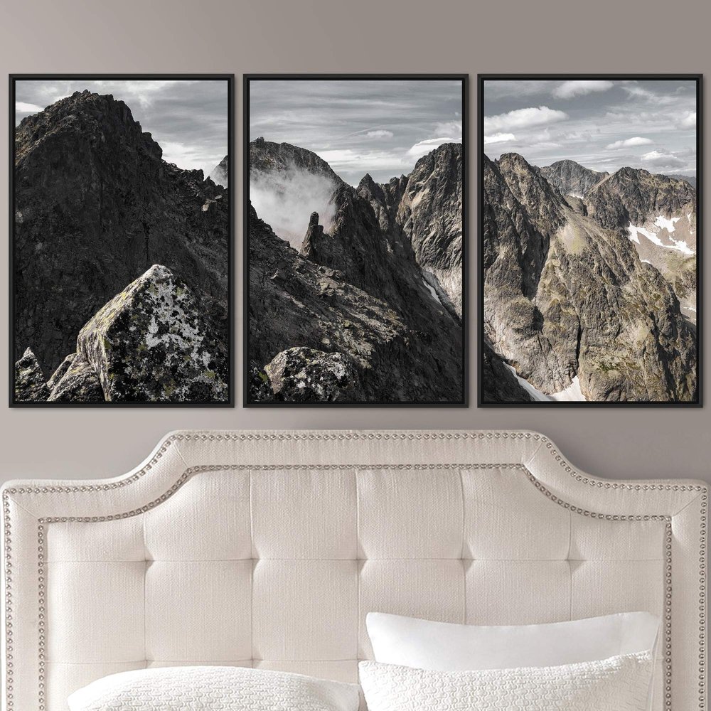 SIGNWIN 3 Piece Framed Canvas Wall Art Mountain Landscape Canvas Prints Home Artwork Decoration for Living Room,Bedroom - 16"x24"x3 Panels