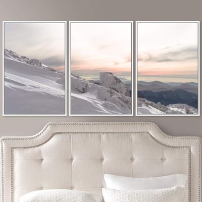 SIGNWIN 3 Piece Framed Canvas Wall Art Snow Mountain Canvas Prints Home Artwork Decoration for Living Room,Bedroom - 16"x24"x3 Panels