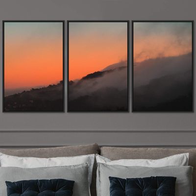 SIGNWIN 3 Piece Framed Canvas Wall Art Foggy Mountains Canvas Prints Home Artwork Decoration for Living Room,Bedroom - 16"x24"x3 Panels