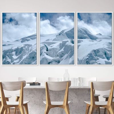SIGNWIN 3 Piece Framed Canvas Wall Art Snow Mountain Canvas Prints Home Artwork Decoration for Living Room,Bedroom - 16"x24"x3 Panels