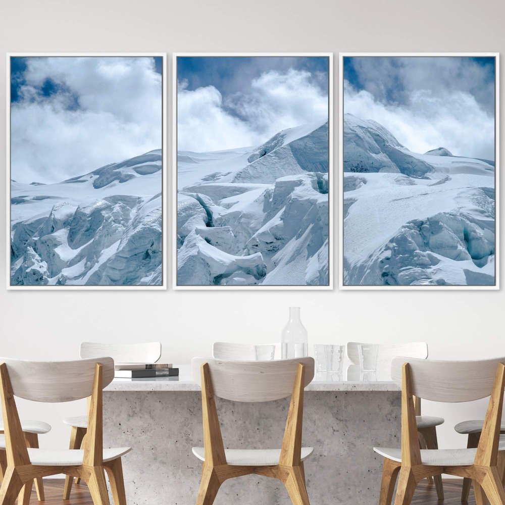 SIGNWIN 3 Piece Framed Canvas Wall Art Snow Mountain Canvas Prints Home Artwork Decoration for Living Room,Bedroom - 16"x24"x3 Panels