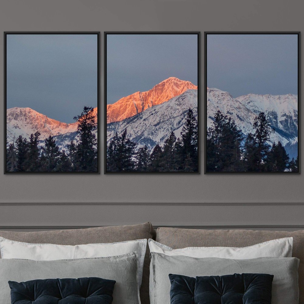 SIGNWIN 3 Piece Framed Canvas Wall Art Snow Mountain Canvas Prints Home Artwork Decoration for Living Room,Bedroom - 16"x24"x3 Panels
