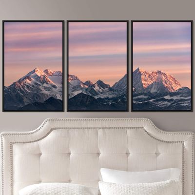 SIGNWIN 3 Piece Framed Canvas Wall Art Snow Mountain Canvas Prints Home Artwork Decoration for Living Room,Bedroom - 16"x24"x3 Panels