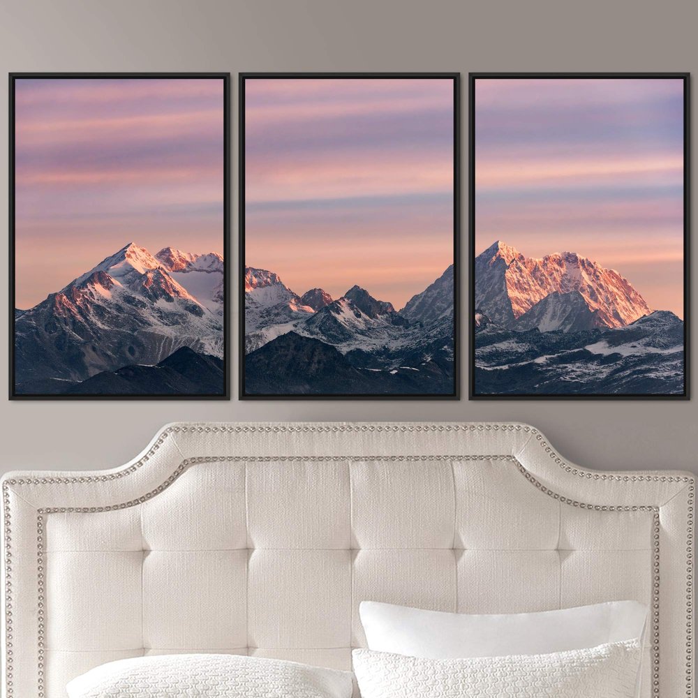 SIGNWIN 3 Piece Framed Canvas Wall Art Snow Mountain Canvas Prints Home Artwork Decoration for Living Room,Bedroom - 16"x24"x3 Panels