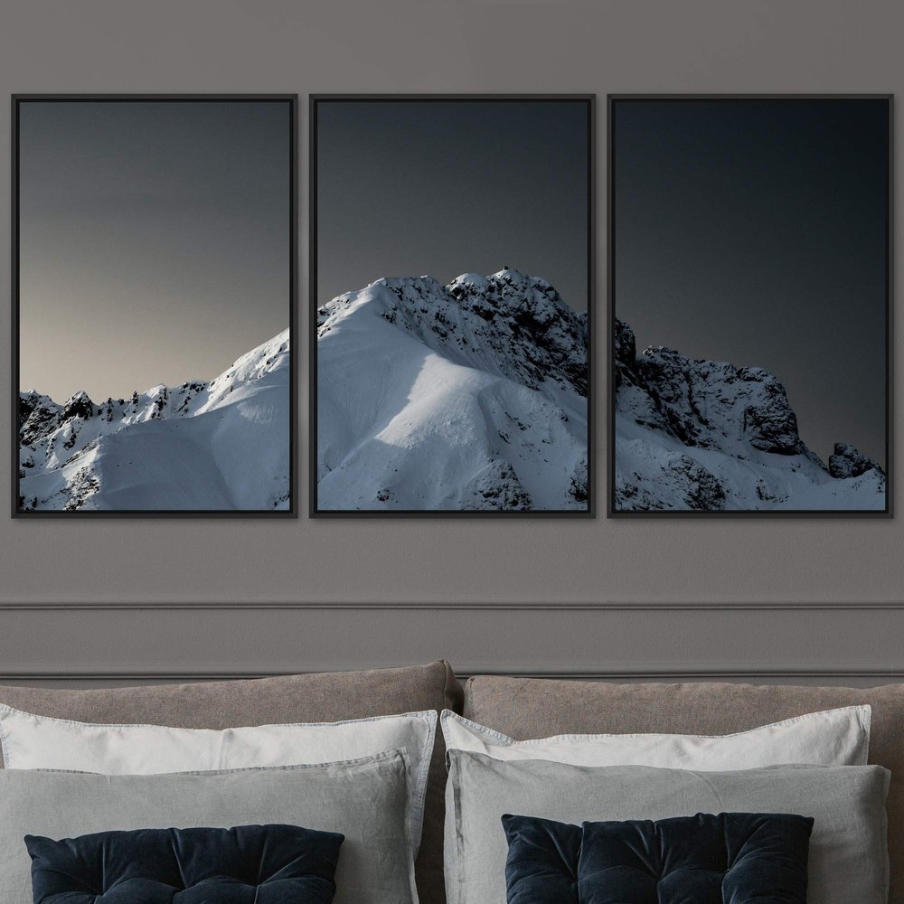 SIGNWIN 3 Piece Framed Canvas Wall Art Snow Mountain Canvas Prints Home Artwork Decoration for Living Room,Bedroom - 16"x24"x3 Panels