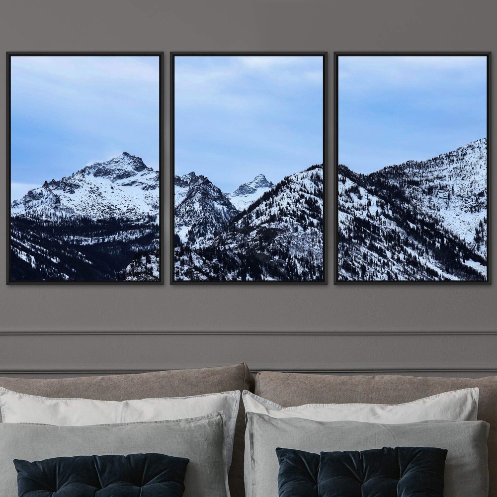 SIGNWIN 3 Piece Framed Canvas Wall Art Snow Mountain Canvas Prints Home Artwork Decoration for Living Room,Bedroom - 16"x24"x3 Panels