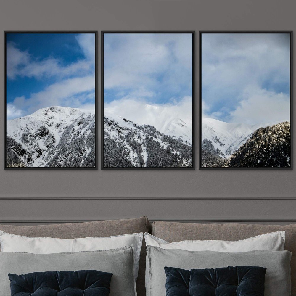 SIGNWIN 3 Piece Framed Canvas Wall Art Snow Mountain Canvas Prints Home Artwork Decoration for Living Room,Bedroom - 16"x24"x3 Panels