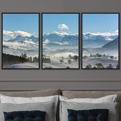 SIGNWIN 3 Piece Framed Canvas Wall Art Snow Mountain Canvas Prints Home Artwork Decoration for Living Room,Bedroom - 16"x24"x3 Panels