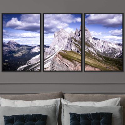 SIGNWIN 3 Piece Framed Canvas Wall Art Mountain Landscape Canvas Prints Home Artwork Decoration for Living Room,Bedroom - 16"x24"x3 Panels