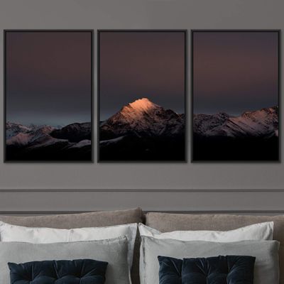 SIGNWIN 3 Piece Framed Canvas Wall Art Snow Mountain Canvas Prints Home Artwork Decoration for Living Room,Bedroom - 16"x24"x3 Panels