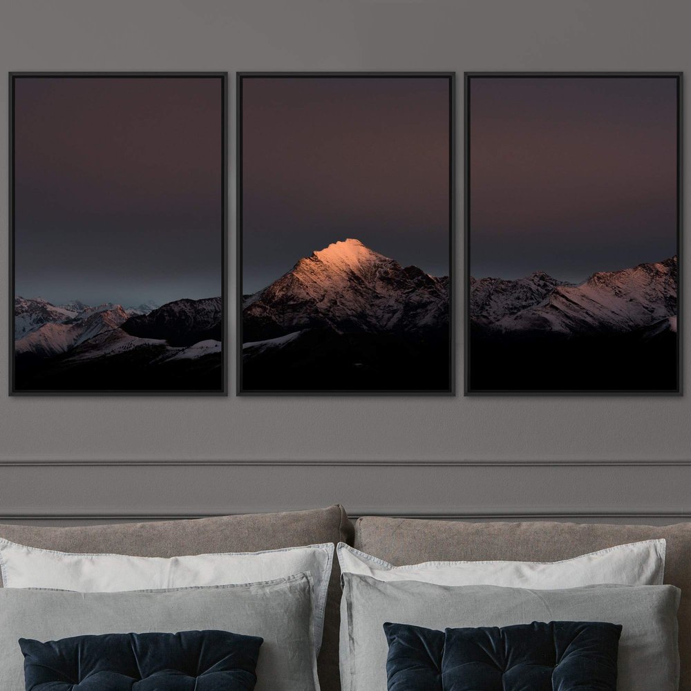 SIGNWIN 3 Piece Framed Canvas Wall Art Snow Mountain Canvas Prints Home Artwork Decoration for Living Room,Bedroom - 16"x24"x3 Panels