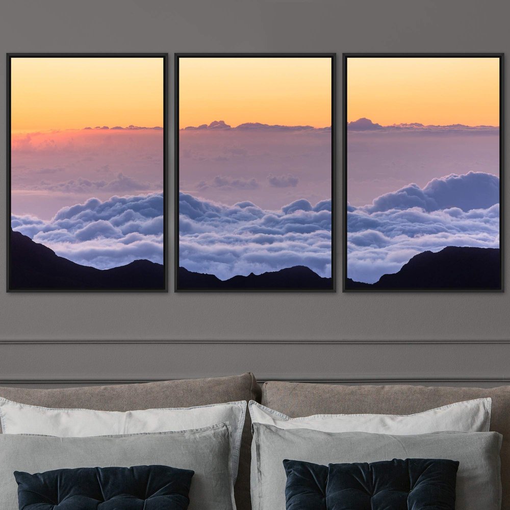 SIGNWIN 3 Piece Framed Canvas Wall Art Foggy Mountains Canvas Prints Home Artwork Decoration for Living Room,Bedroom - 16"x24"x3 Panels