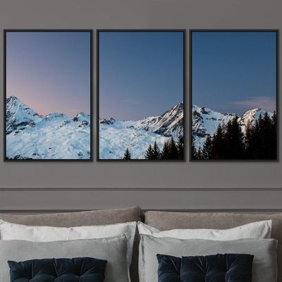 SIGNWIN 3 Piece Framed Canvas Wall Art Snow Mountain Canvas Prints Home Artwork Decoration for Living Room,Bedroom - 16"x24"x3 Panels
