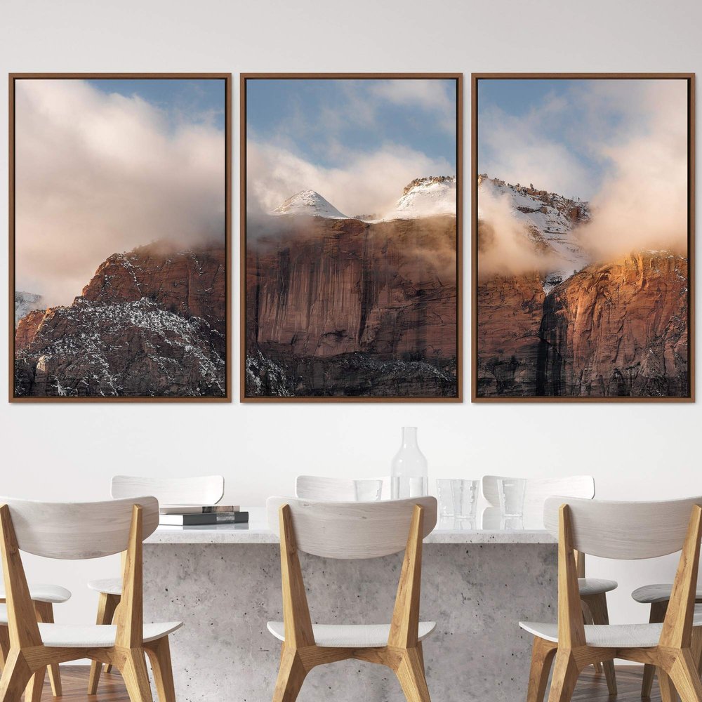 SIGNWIN 3 Piece Framed Canvas Wall Art Foggy Mountains Canvas Prints Home Artwork Decoration for Living Room,Bedroom - 16"x24"x3 Panels